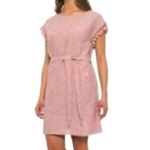 Rachel Ashwell Dusty Pink Tassel Sleeveless‎ 100% Linen Dress. Size Large.